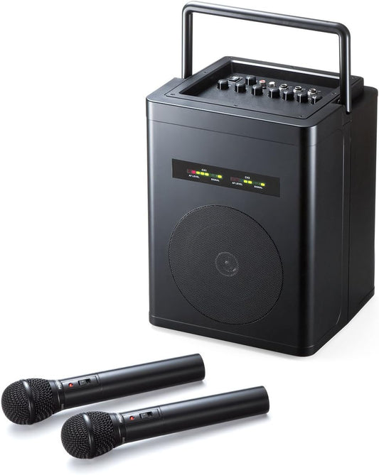 Sanwa Direct 400-SP066 Wireless Microphone, Speaker Set, Amplifier, 40 W, Battery/AC Power Supply, Storage Bag Included