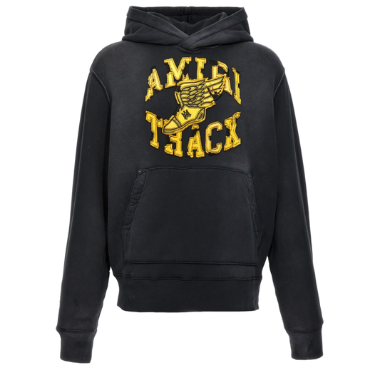 AMIRI 'BLACK/ YELLOW TRACK' FADED BLACK HOODIE