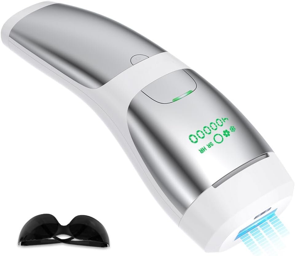 IPL Epilator, Sapphire Cold Sensation Epilator, 400,000 Times, Light Beauty Device, Epilator, 5 Adjustments, 2 Irradiation Modes, Unisex, Whole Body Use, Home Use, White