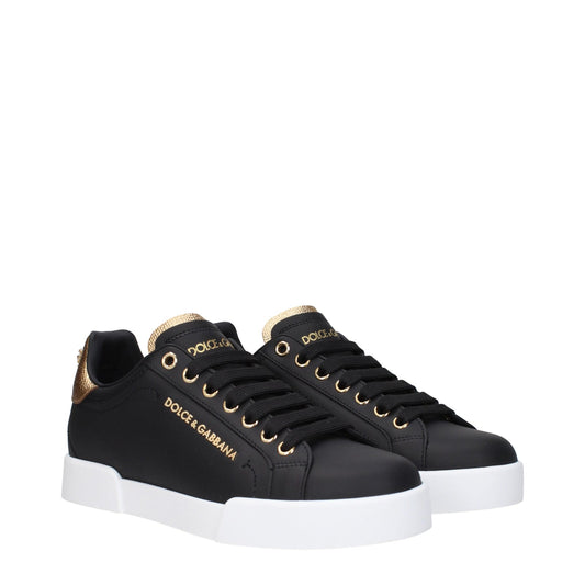 Dolce  Gabbana ドルチェ＆ガッバーナスニーカーポルトフィーノ女性レザーブラック/ゴールド - Image 1