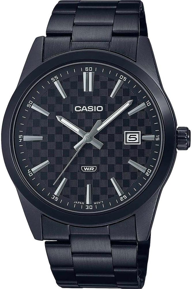 Casio Men's Analog Black Dial Stainless Steel Black Ion Plated Band, Pattern: Black, Bracelet