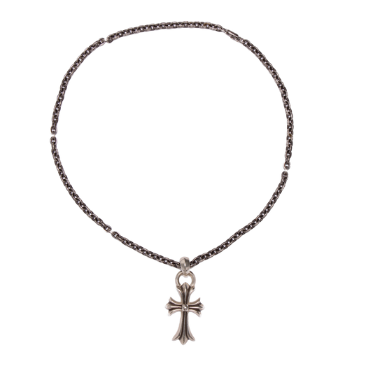 CHROME HEARTS 'CROSS PENDANT' 12IN SILVER PAPER CHAIN NECKLACE