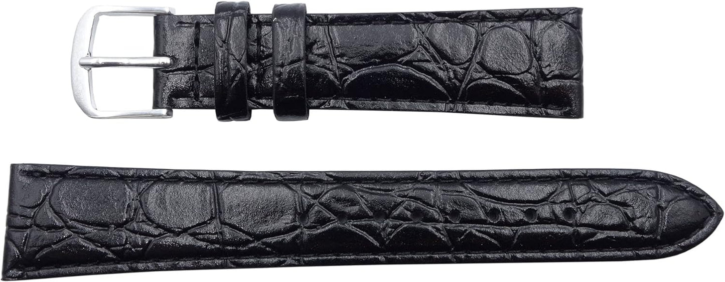 Seiko DX43A Watch Band, 0.7 inches (18 mm), Italian Cowhide Leather, Crocodile Embossed Black, Men's