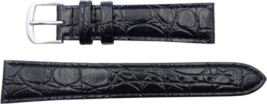 Seiko DX43A Watch Band, 0.7 inches (18 mm), Italian Cowhide Leather, Crocodile Embossed Black, Men's