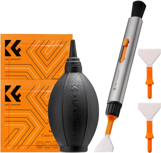 K&F Concept 6 in 1 Camera Cleaning Kit, 2 Clinic Gloss, Lens Pen, 2 Fool-Size Sensor Swabs + Camera Blower for Canon Nikon Sony DSLR Camera Lens Maintenance Care Cleaning Supplies for SLR Cameras