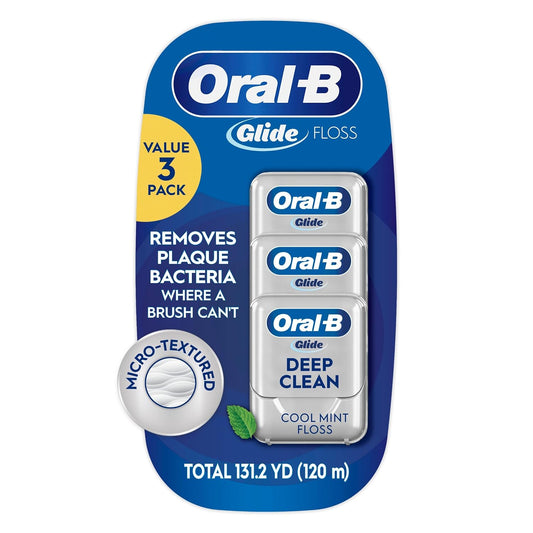 Oral-B Glide - Hilo dental resistente a las trituraciones, suave con las encías, cera natural, se desliza suavemente, sabor a menta fría, 40 M, 3 unidades
