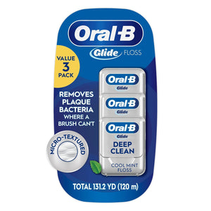Oral-B Glide - Hilo dental resistente a las trituraciones, suave con las encías, cera natural, se desliza suavemente, sabor a menta fría, 40 M, 3 unidades