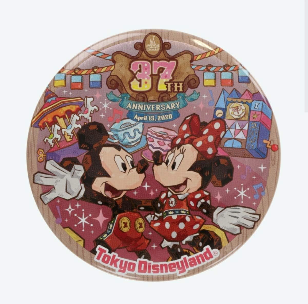 Mickey & Minnie Can Badge (Tokyo Disneyland Exclusive) 37th Anniversary Fantasy Land Disney Goods Souvenir