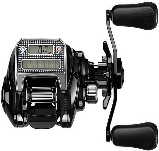 Bait Fishing Reel 7.3:1 Gear Ratio | USB and Solar Power Compatible with Digital Line Counter | Bite Alarm + 10 Levels Magnetic Brake + 33.1 lbs (15 kg) Strong Drag, Ideal for Wildlife Fishing