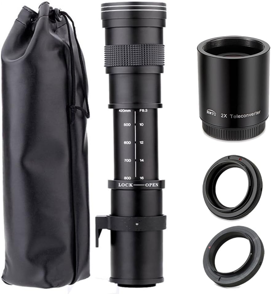 JINTU Telephoto Lens 420-1600mm f8.3 Zoom SLR Camera Lens for Canon T7i T6 T6i T6s T7 T8i T3i, T4i, T5, T5i, SL2, SL1 4000D 2000D 80D 90D 5D III 6D 7D II 60D 70D 70D Telephoto Lens D 250D 750D 760D