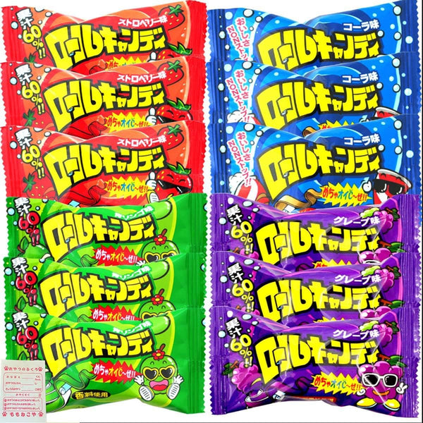 Roll Candy, Strawberry, Green Apple, Cola, Grape, 4 Types, 3 Each, Total of 12 Pieces, Soft Candy + Snack Filler, Assorted