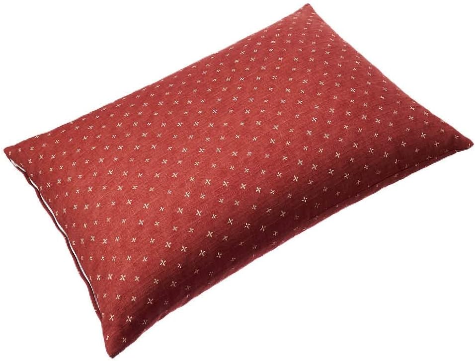 SEIDO Buckwheat Hull Pillow, Made in Japan, Adjustable Height, Japanese Pattern, Cover Included (Small Enji)