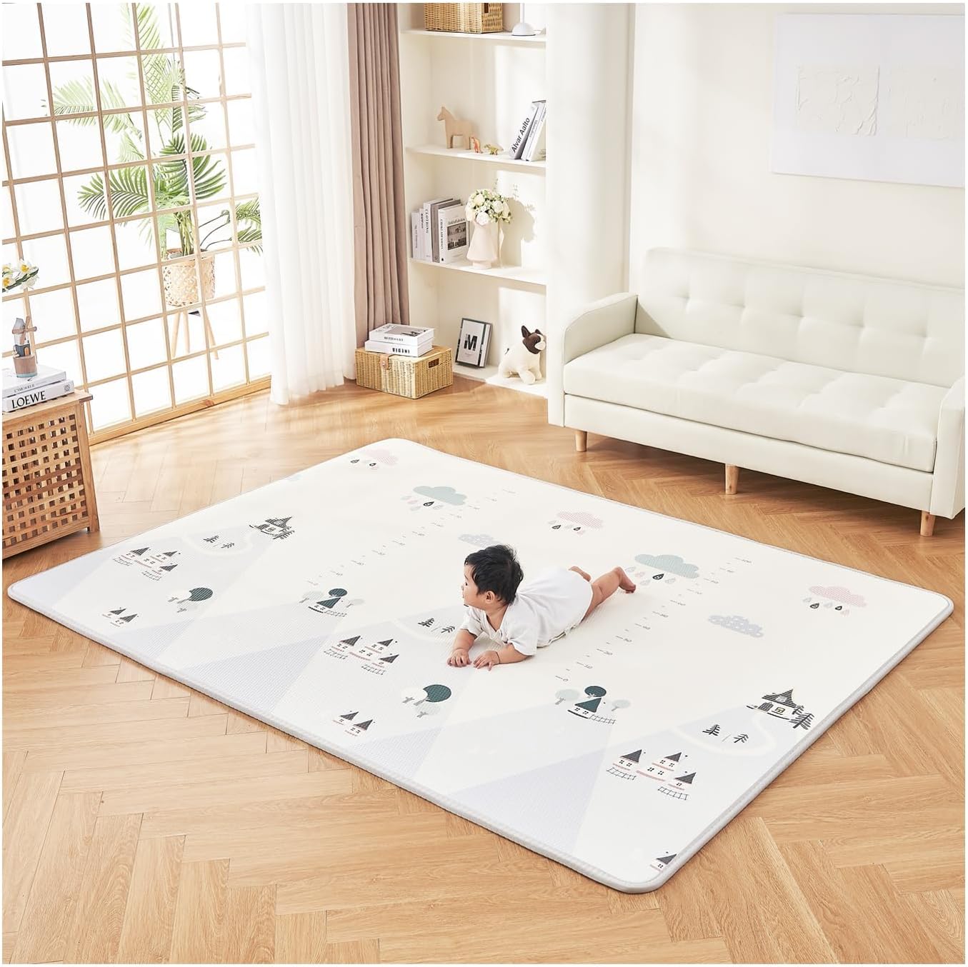GU MODE Baby Play Mat, Seamless, Reversible, Floor Heating Compatible, Double-Sided Use, Play Mat, 98.4 x 70.9 x 0.8 inches (250 x 180 x 2 cm), High Density XPE Material, Baby Mat, Safety, Tasteless,