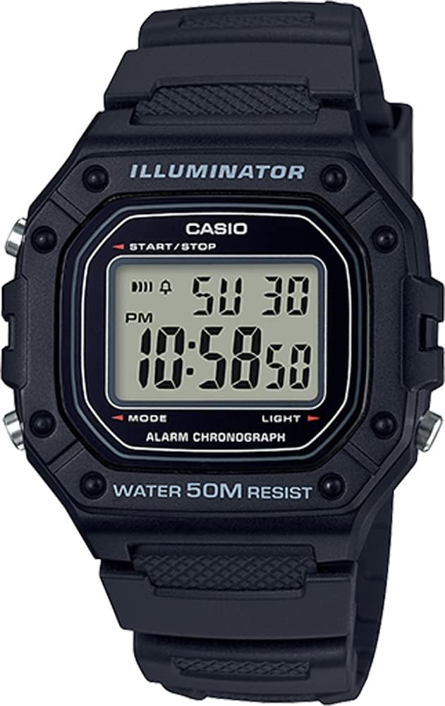Casio W-218H-1AV Standard Digital Watch, Men's, Casio Box, Black, Black