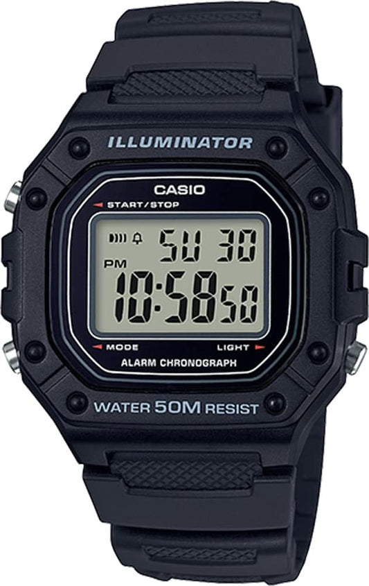 Casio W-218H-1AV Standard Digital Watch, Men's, Casio Box, Black, Black