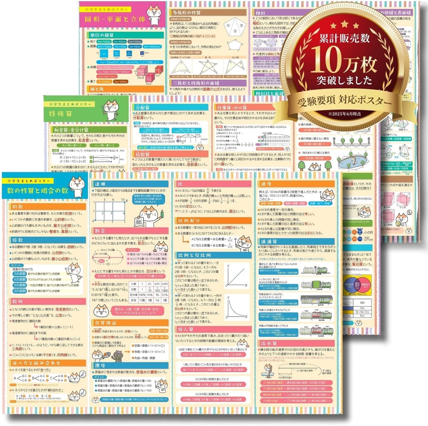 Dr. Routine's Cram School Bath Poster Mathematics Middle School Entrance Exam Set 3-piece Set B3 Size R-1 Properties of Numbers and Combinatorics Special Arithmetic Geometry (Plane and Solid