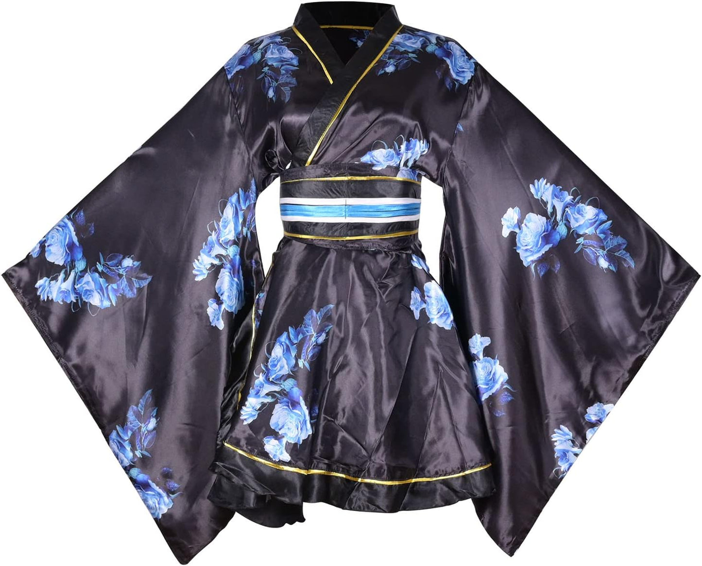 [HONGFU] Women's Japanese Pattern, Mini Kimono Dress, Kimono Style, Yukata, Sleepwear Belt Outfit, Yosakoi Costume, Flower Dress