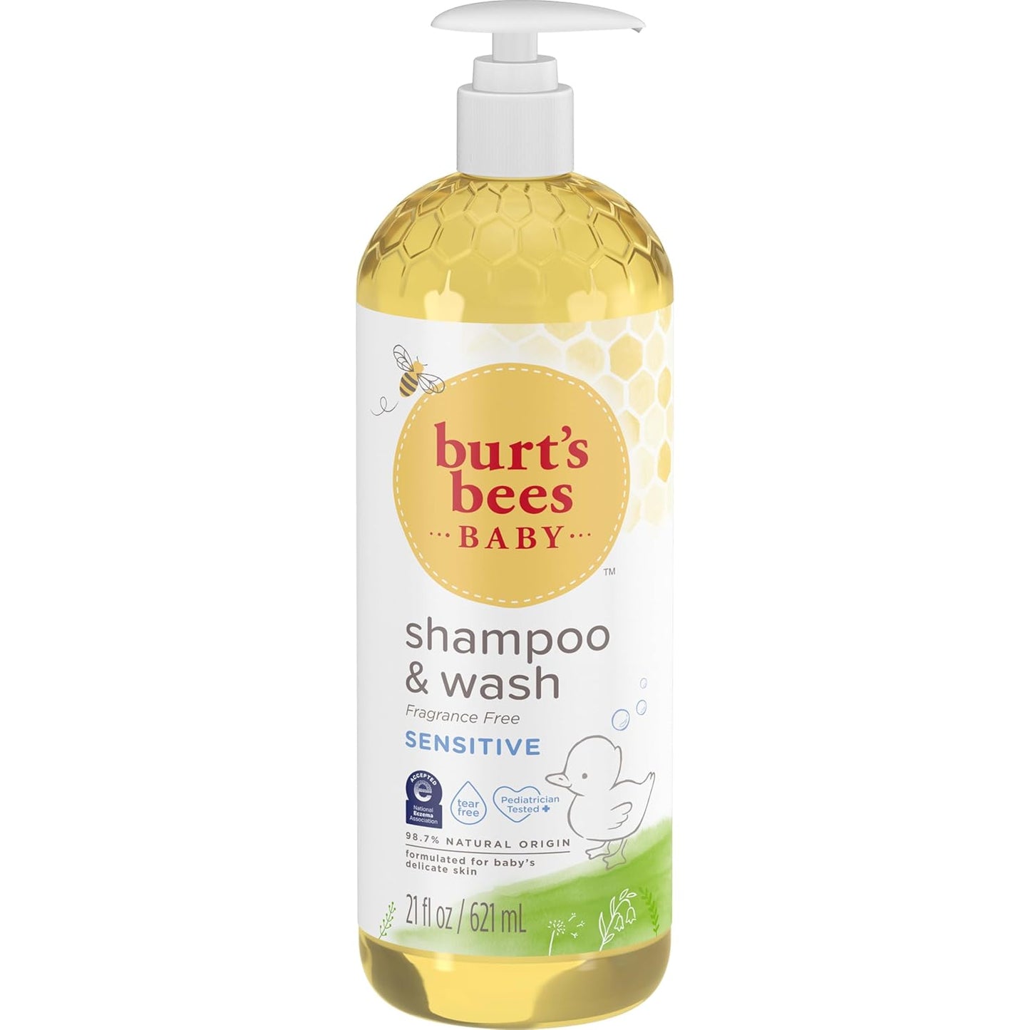 Burt's Bees Champú y lavado sensible al bebé, libre de fragancia, libre de lágrimas, pediatra probado, 98.9% de origen natural, 21 onzas fluidas