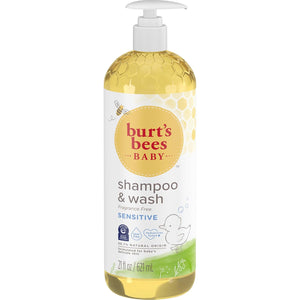 Burt's Bees Champú y lavado sensible al bebé, libre de fragancia, libre de lágrimas, pediatra probado, 98.9% de origen natural, 21 onzas fluidas