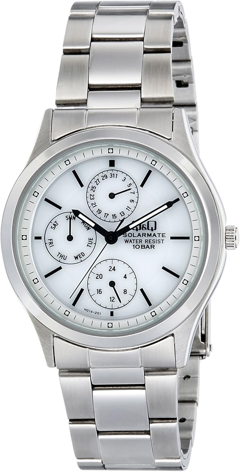 Citizen Q&Q SolarMate H014-201 Men's Watch, Solar Powered, Analog Display, Multi-Hands, Water Resistant to 10 ATM, White