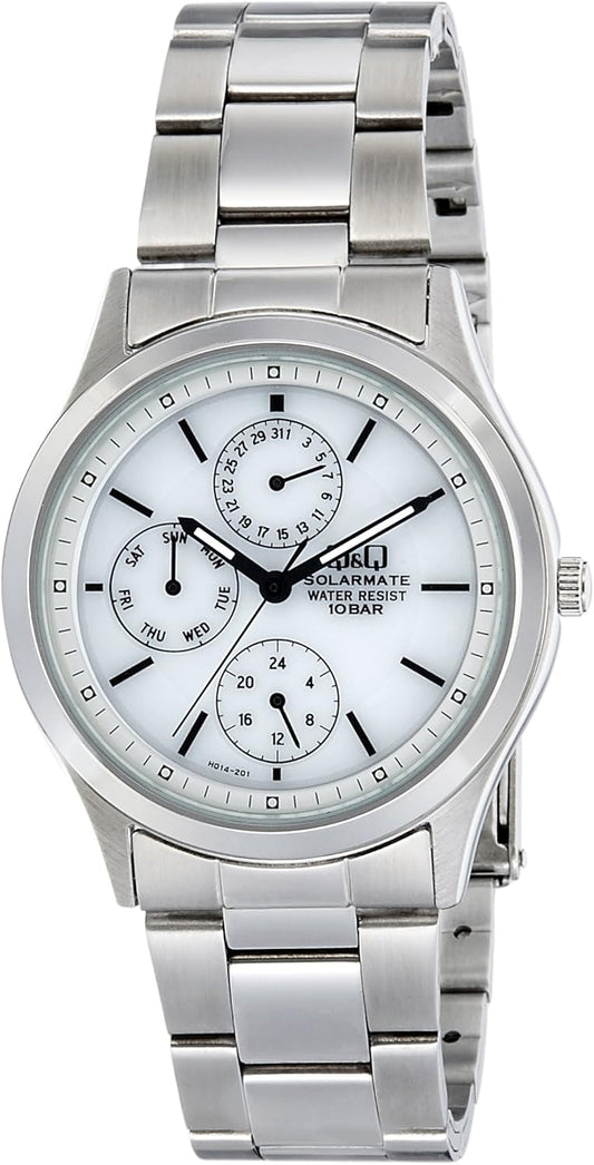 Citizen Q&Q SolarMate H014-201 Men's Watch, Solar Powered, Analog Display, Multi-Hands, Water Resistant to 10 ATM, White