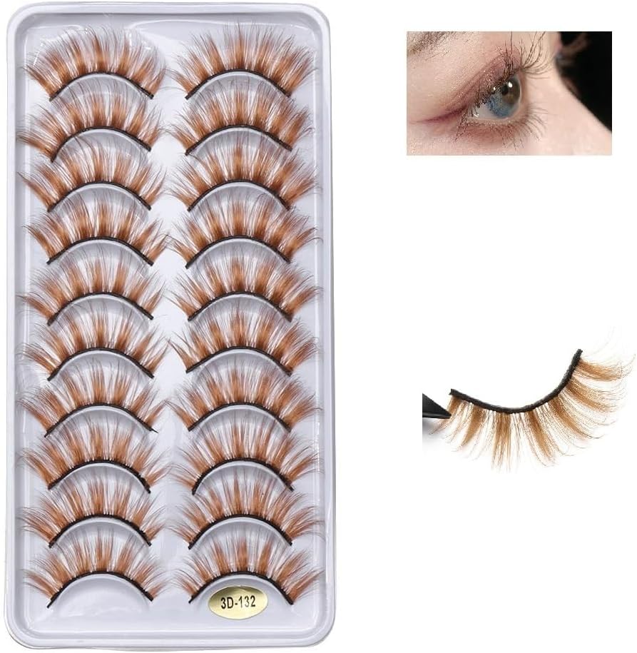 False Eyelashes 10 Pairs Brown Natural Eyelashes Fluffy Cat Eye Mink Eyelashes Volume Long Fluffy False Eyelashes