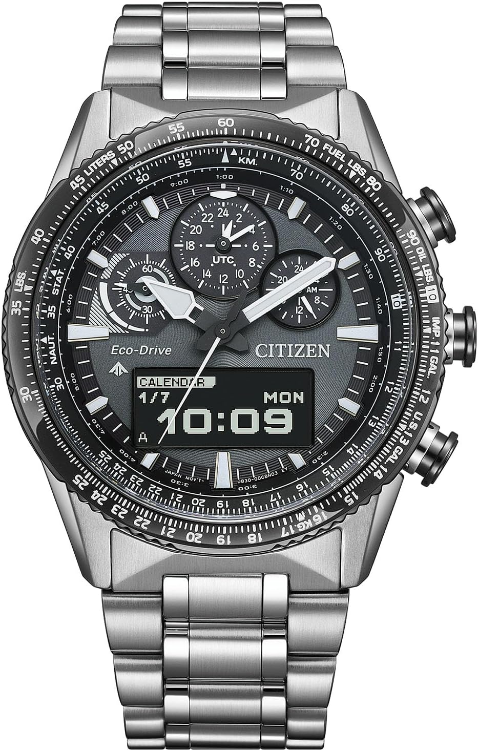 Citizen JV2006-55H ProMaster Analog Digital Chronograph Pilot Watch, Waterproof, SKY Blue, Silver, Men's, Silver