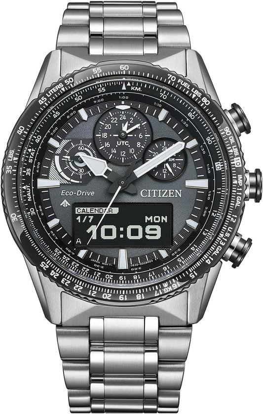 Citizen JV2006-55H ProMaster Analog Digital Chronograph Pilot Watch, Waterproof, SKY Blue, Silver, Men's, Silver