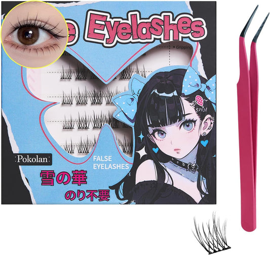 Pokolan Snowflake False Eyelashes, No Glue, Self-Adhesive, Partial False Eyelashes, No Glue, Natural False Eyelashes, Bundle, 1 Second, For Parts, 36 Bundles, Popular, Cute, Natural, Glue, Black