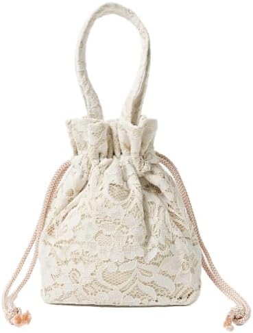 ENTRAMBI Made in Japan Lace Drawstring Bag, Round Shape, Square Type, Lace, Floral Pattern, Women's, Yukata, Kimono