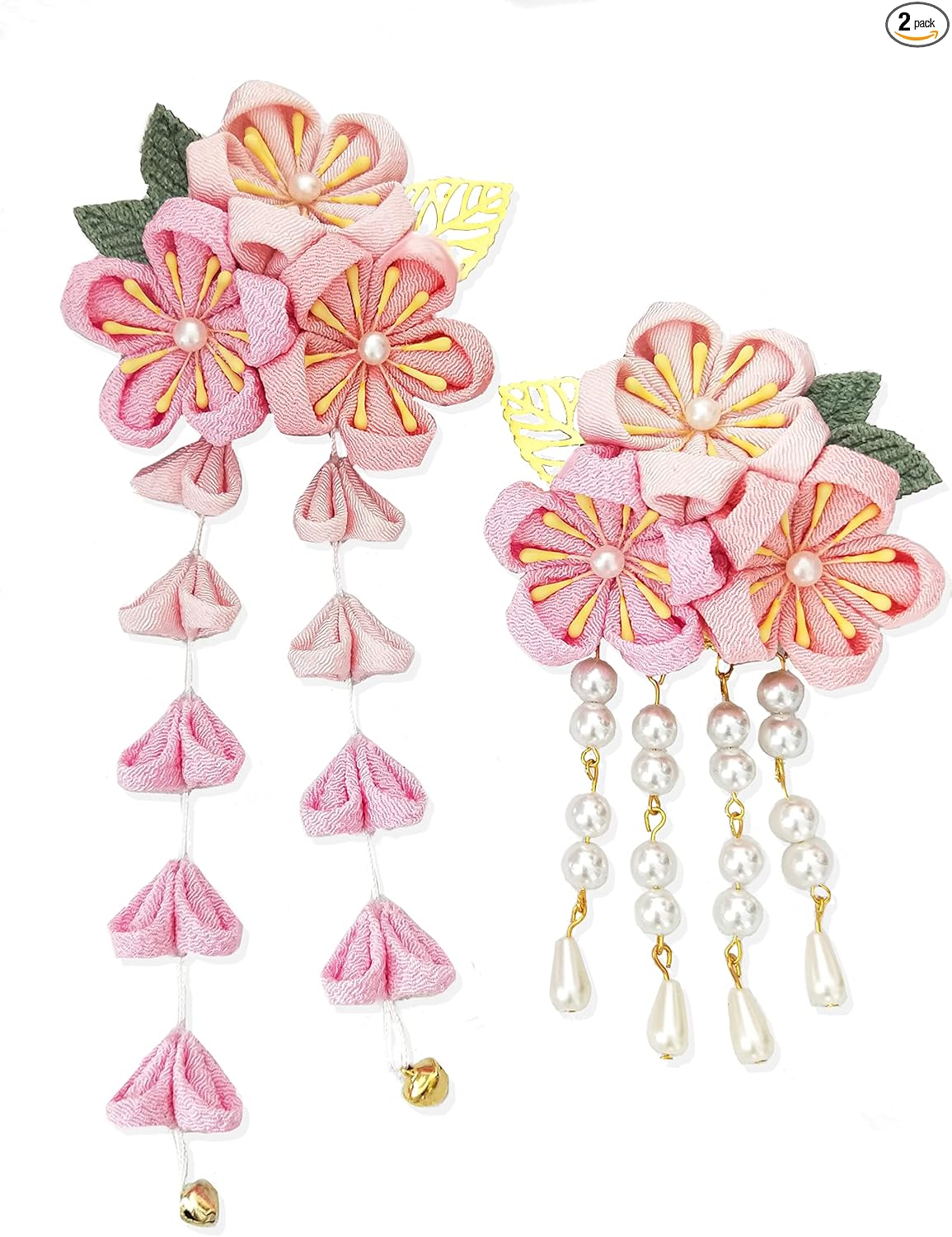 JZOON Hair Ornaments 2-Piece Set, Coming of Age Ceremony, Yukata, Hakama, Kimono, Furisode, Kimono, Kimono, Kimono, Handmade, Flowers, Graduation Ceremony, Wedding, Bell Included, Handmade, Red,