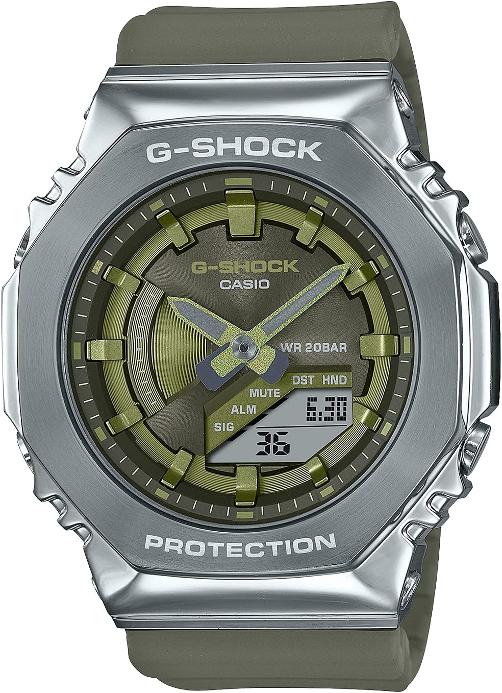 Casio GM-S2100-3AJF Women's Metal Covered Watch, Green, khaki / silver, 1 piece