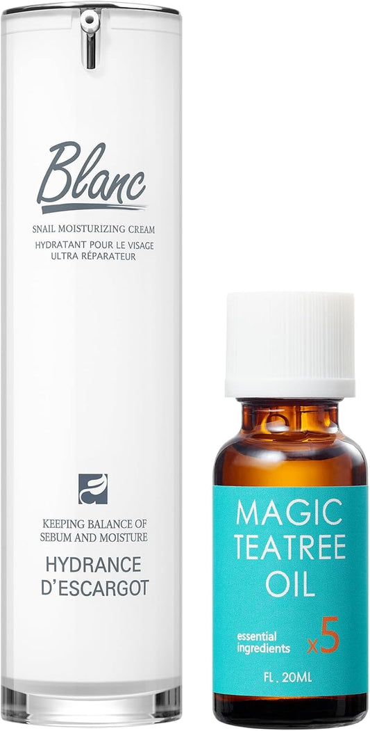 BLANC Official Magic Tea Tree Oil 0.7 fl oz (20 ml) + Highly Concentrated Deer Cream Containing Snail Extract 60ml Set/Korean Cosmetics Korean Skin Care Unisex