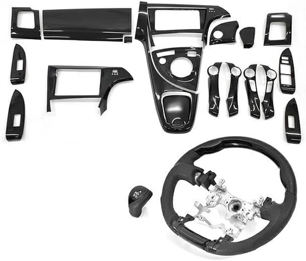 HELIOS ZVW 30 Early Late Prius Interior 3-Piece Set, Piano Black, Steering Interior Panel, Shift Knob Set, 30 Series