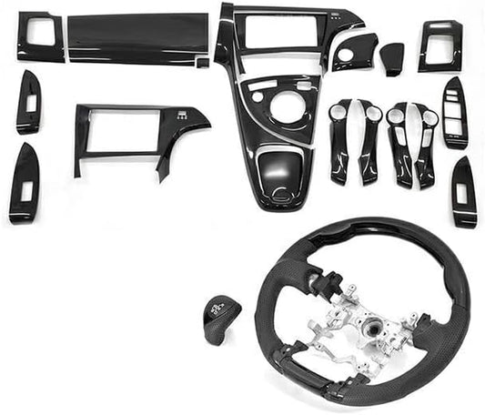 HELIOS ZVW 30 Early Late Prius Interior 3-Piece Set, Piano Black, Steering Interior Panel, Shift Knob Set, 30 Series