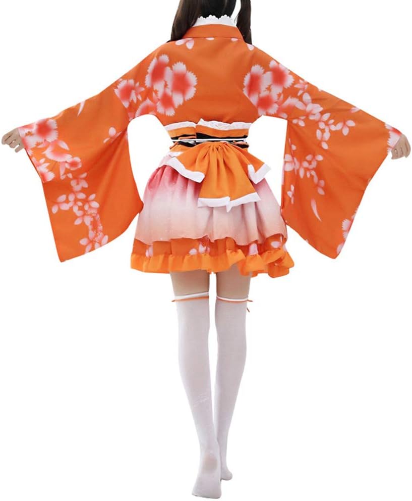 Japanese Traditional Kimono, Anime Cosplay Costume, For Women, Short Kimono, With Obi, Gothic Lolita, Yukata, Dress, Maid Outfit, Costume