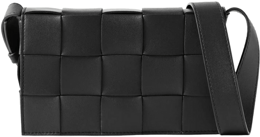 BOTTEGA VENETA 'BLACK' SMALL LEATHER CASSETTE INTRECCIATO SHOULDER BAG