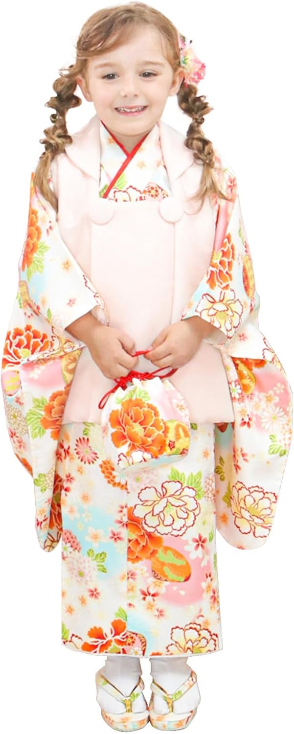 Kyoetsu 753 753 Shichi-Go-San 3 Years Old Girls Kimono Set, Cover, Plain Cover, Accessories, Full Set