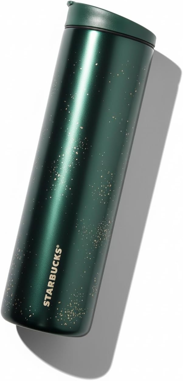 Starbucks Vaso de acero inoxidable con motas doradas de 16 oz | Taza de viaje con aislamiento de doble pared | Vajilla metálica de lujo | Vaso de viaje con moteado dorado, con aislamiento de doble pared, vasos metálicos de lujo