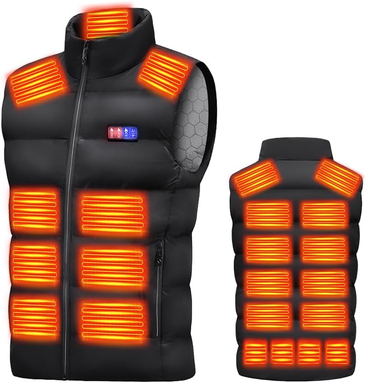 Caxzyn Electric Heated Vest, Heated Vest, Front and Back Independent, Temperature Adjustment, Cold Protection, Heater Vest, 23 Heating Points, USB Power, 5 Seconds Heater, Made in Japan, Thermal Vest,
