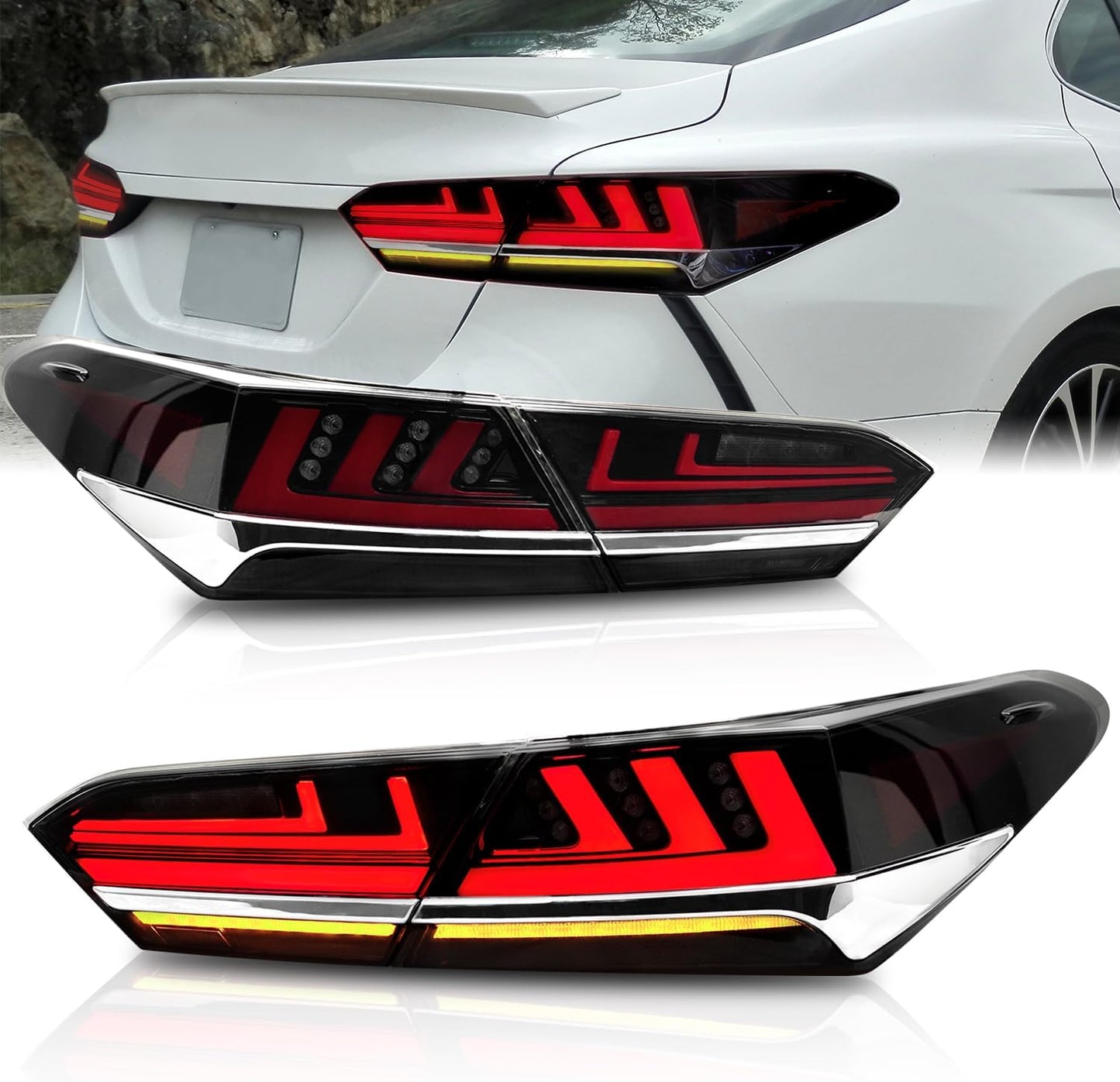 Archaic Toyota Camry 70 Series Tail Lamp, All LEDs, Lexus Style, Sequential Turn Signal, Opening Function On/Off, Genuine Replacement, 4-Piece Set, TailLights for Toyota Camry 70, July 2017 - Up (Red)