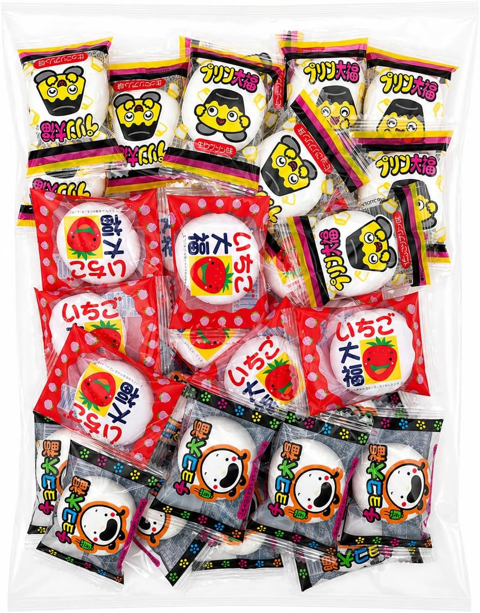 Yakin Marshmallow Chocolate Daifuku Strawberry Daifuku Pudding Daifuku 50 Pieces Assorted, Share Pack, Individually Packaged, Snacks, Marshmallow, Small Pouches