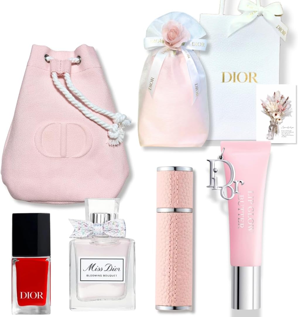 Dior Dior Addict Lip Grow Butter (#101 Glazed Pink), Miss Dior Blooming Bouquet, Perfume, EDP Atomizer, Holiday Gift Pouch, Pink (Shop Bag & Message Card), Gift Set, Birthday Present, Christmas