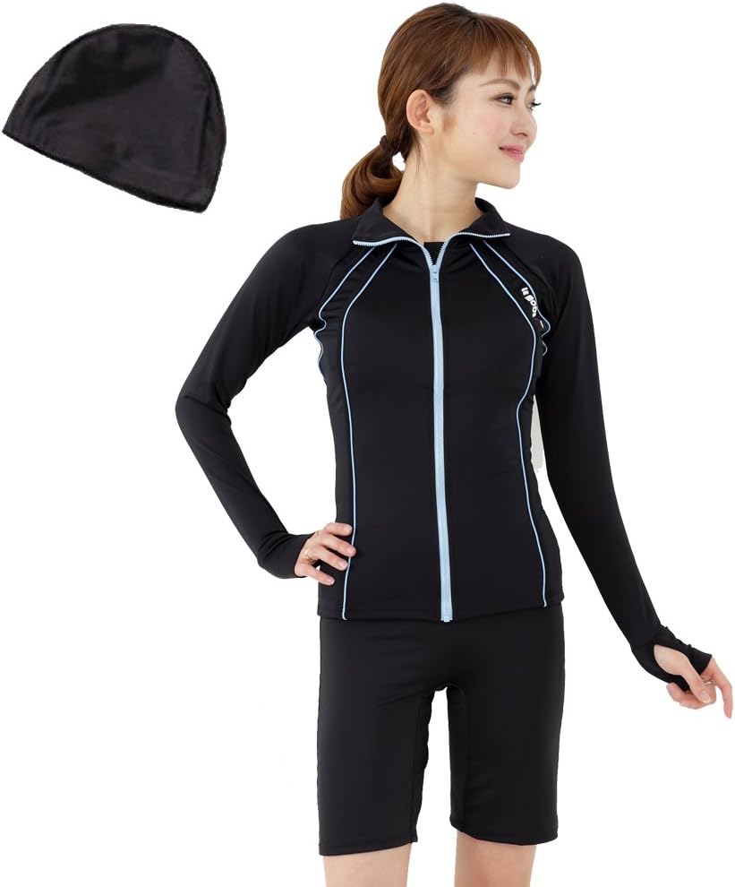 lemode CSMB120 Women's Fitness Swimsuit, Separate, Swim Cap, Set Prevents Rising