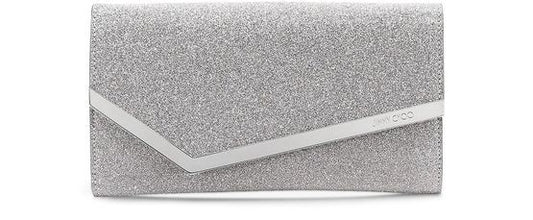 JIMMY CHOO Emmie シルバーグリッター レザー ソワレクラッチ - Image 1