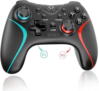 Switch コントローラー 2024アップグレード Sungale スイッチ プロコン 自動連射/連射ホールド 背面ボタン付き マクロ機能 Bluetooth5.0接続 6軸ジャイロセンサー 10時間連続使用 連射コン Switch/PC/iOS13.0+/Android対応 日本語取扱説明書付き (ブルー&レッド)