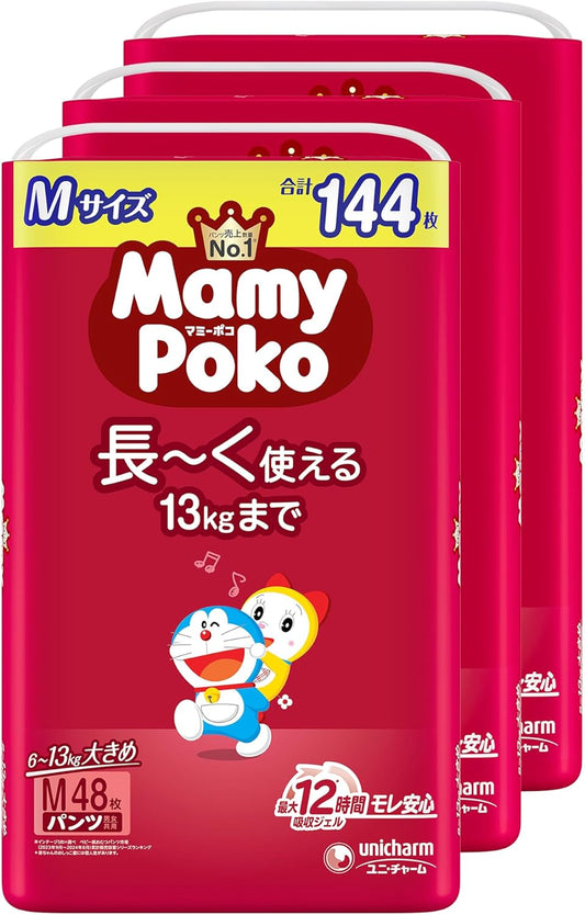Pants M Size Mamy Poko Pants, Doraemon Diapers, 13.2 - 28.7 lbs (6 - 13 kg), 144 Sheets (48 Sheets x 3) (Case Product) (Exclusive)