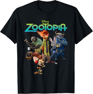 Disney Zootopia - Camiseta con Personajes del Grupo y Logo