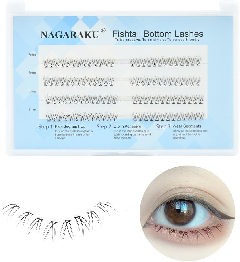 NAGARAKU Lower Eyelashes, Partial Lower Eyelashes, 0.07mm Thick, 5mm-6mm-7mm Length, Fish Tail