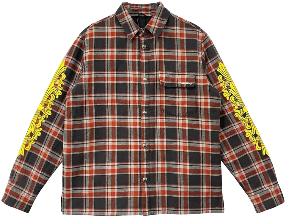 CHROME HEARTS 'YELLOW CROSS LOGO' PLAID QUILTED FLANNEL